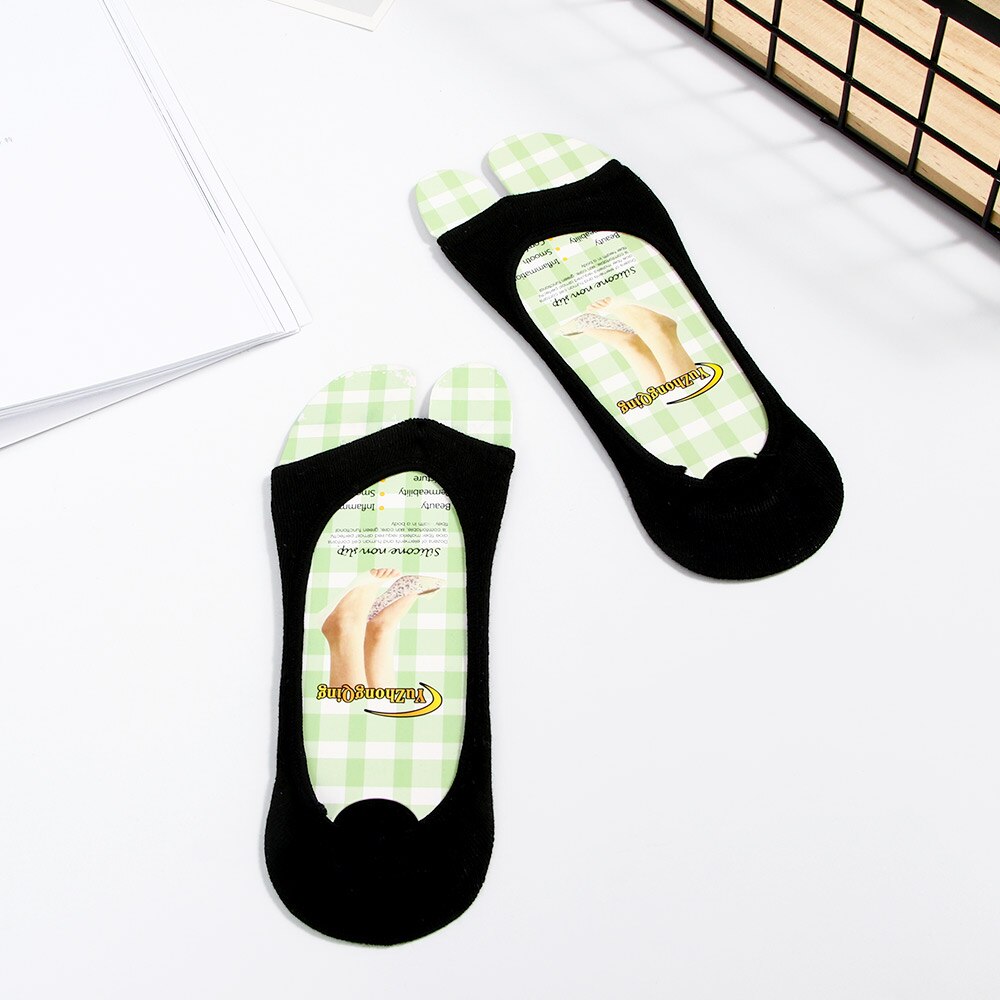 Åpen tå båtsokker sommer kvinner jenter bomull pustende anti-skli usynlige tøfler silikon peep-toe lavskårne sokker: Svart