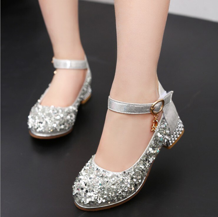 Kinderen Hoge Hak Prinses Schoenen Kristal Prestaties Schoenen Kinderen Meisje Dans Moderator Zilver Prestaties Schoenen: 3