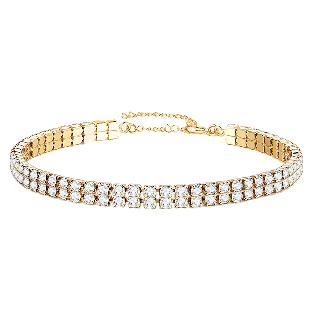 Pulseras minimalistas de tenis de cristal de acero inoxidable para mujer y niña, pulsera de cadena de cristal de diamantes de imitación Simple, joyería de: Estampado en caliente