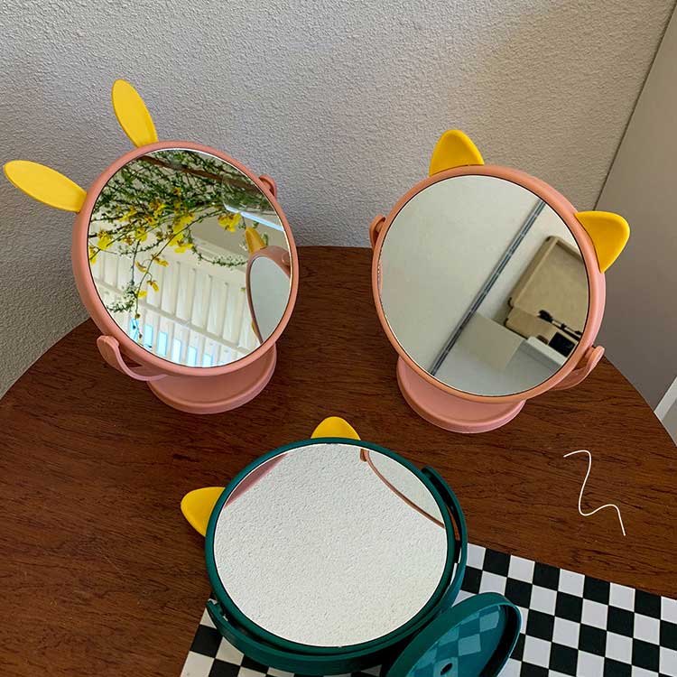Espejo de maquillaje con orejas de conejo y gato para el hogar, accesorio de tocador pequeño para dormitorio, escritorio y oficina, bonito