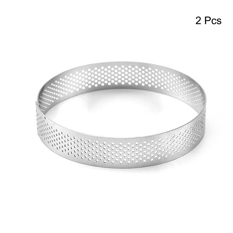 6 8 10 cm terteform i rustfritt stål ring tartelett kakemousseformer sirkelskjærer pai ring varmebestandig perforert: 2 stk 7cm