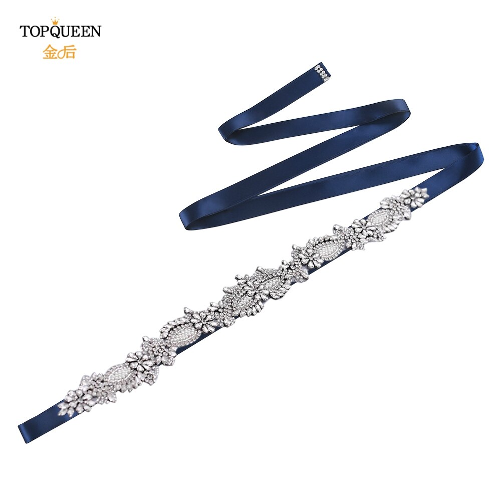 Topqueen  s481 brudekjole bælter og skærper elfenben brudepige kjoler bælte rhinestone beaded bælte brude bælte champagne bælte: Skib blå
