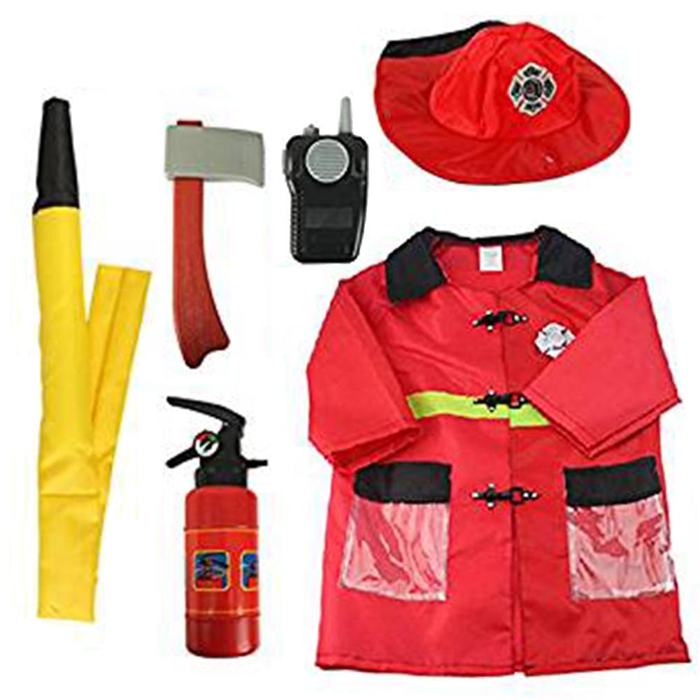 Vier Soorten Brandweerman Kids Simulatie Kostuums Pak Voor Meisje Jongen Party Uniformen Set Speelgoed Firefighter Grappige Verstelbare Hoed: 6PCS