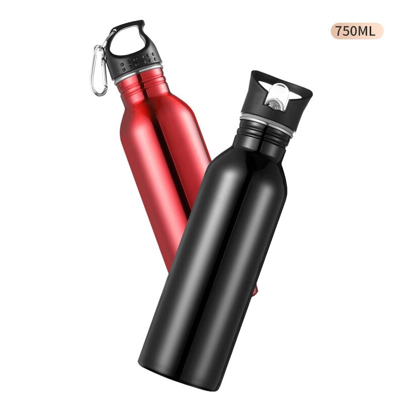 Botella de agua de 750ml para ciclismo y acampada, botella de agua deportiva de acero inoxidable para exteriores, taza de bebida deportiva de Metal portátil