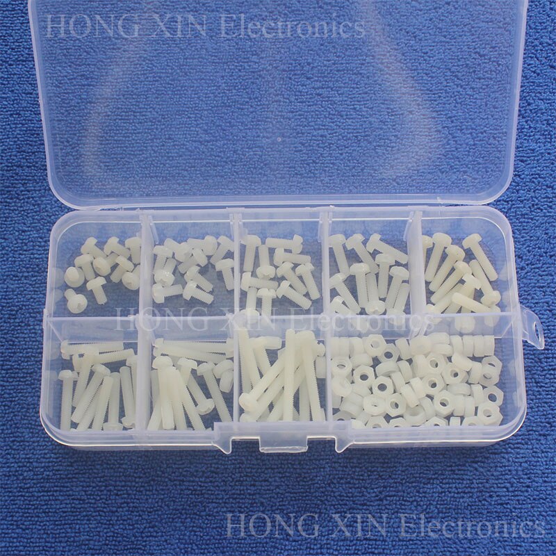 160Pcs White M3 PCB Plactic Threaded Hexagon Button Head Cross Screws nuts Bolt Assortment kit set Fastener Hardware