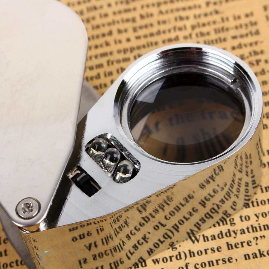 40x Glass Jewelry Loupe 25mm Eye Magnifier with LED Light Pocket Loop Magnifying