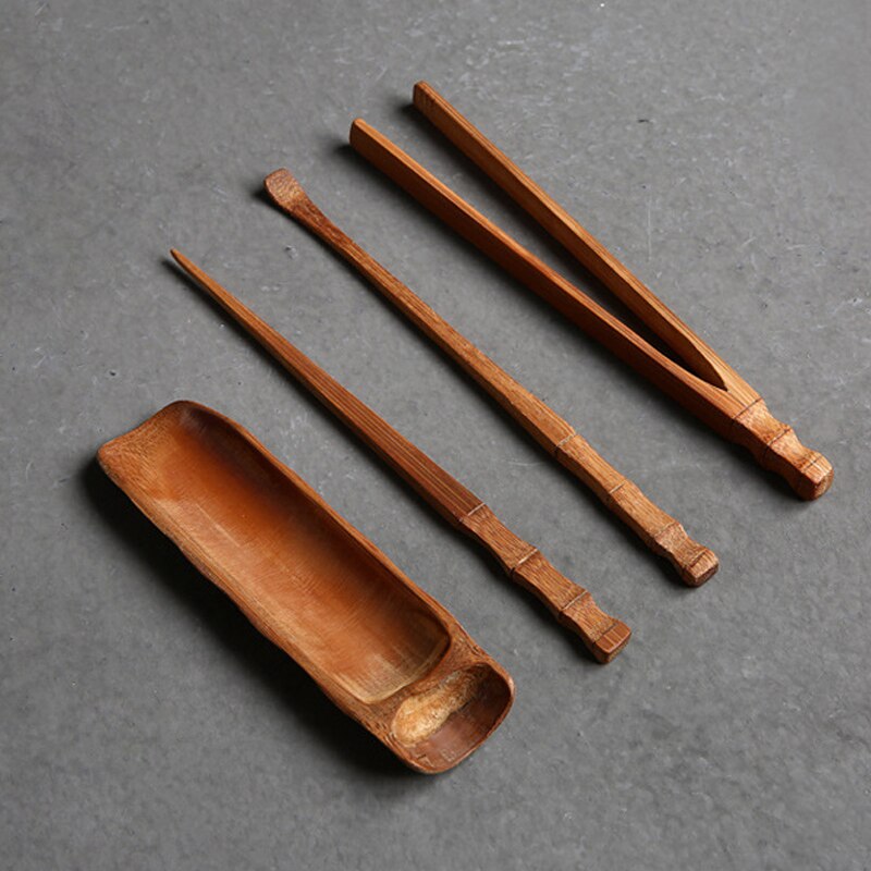 S /4 handgemaakte bamboe cha dao theeclip + naald + schepje + cha he