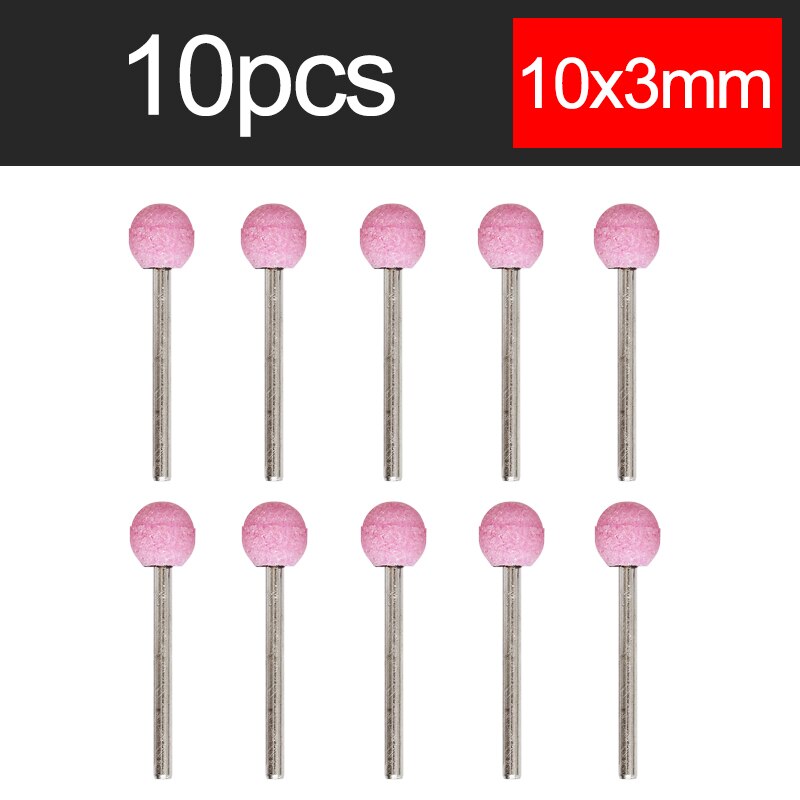 Cabezal de molienda de cerámica montado en eje, rueda abrasiva de pulido tipo bola para herramientas eléctricas rotativas, 3mm, 10 Uds.: 10x3mm