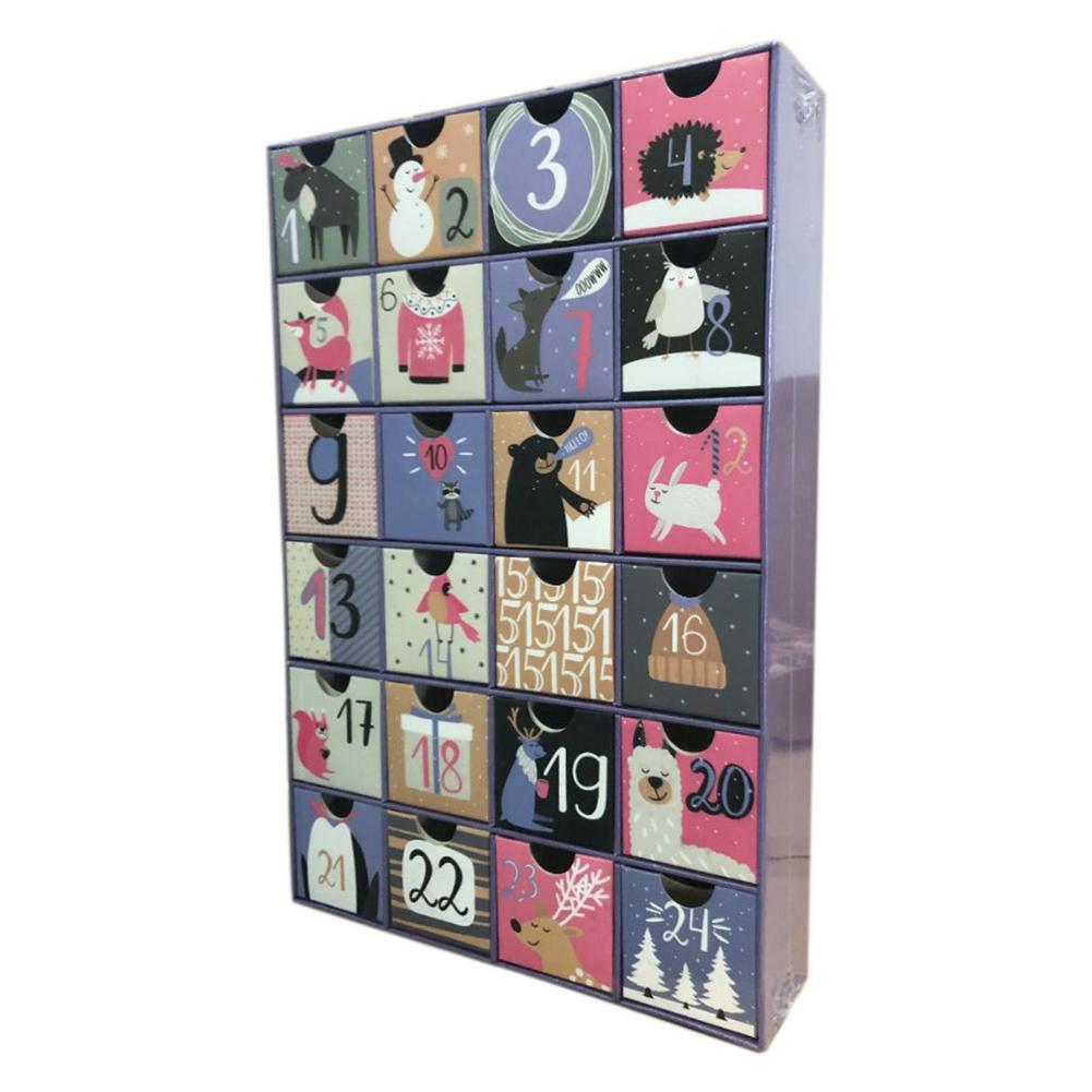 Kerst adventskalenders aftelkalender schattige decoratieve schatkist met 24 lades met kersticonen en cijfers