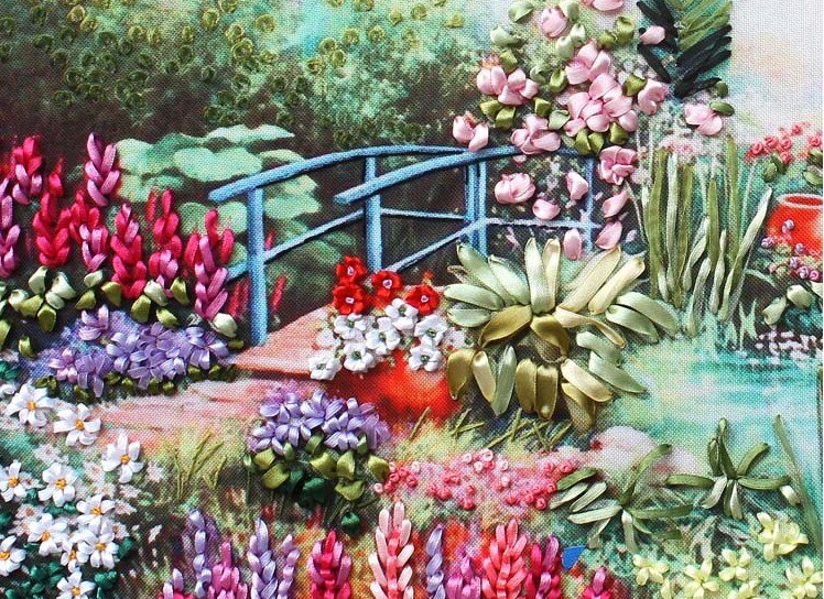 3D Flower garden Ribbon embroidery spring europe painting set big handcraft cross-stitch DIY handmade needlework wall art decor