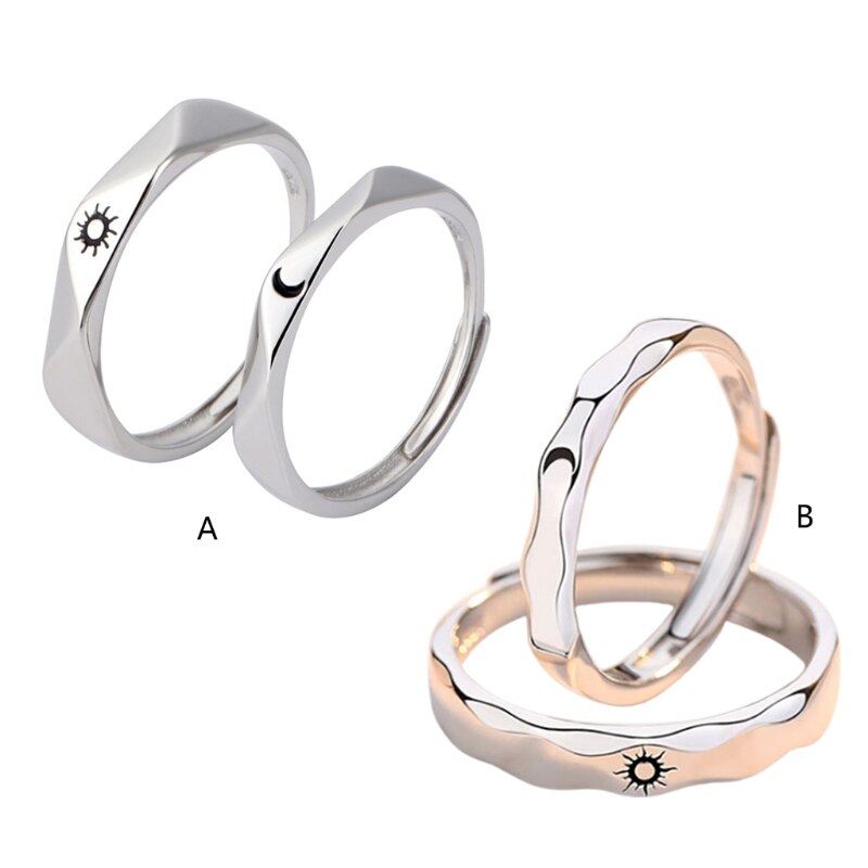 1 paio di anelli per coppie Sun Moon Lover Set promessa fedi nuziali uomo donna gioielli