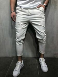 Herenbroek lange broek kantoor potlood rechte slanke pasvorm kleine voeten joggingbroek: Ik / Wit