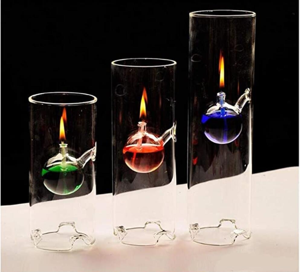 Memeokon håndlavet glas cylindrisk olielampe borosilikat inklusive bliss ophængt orkanlysholder ærmelampe