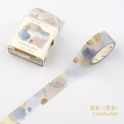 JUKUAI Aquarell Vergoldung Washi Klebeband DIY Dekoration Scrapbooking Planer Maskierung Band Klebeband Etikett-aufkleber Schreibwaren8123: 06 Blau Vergoldung