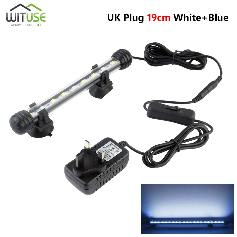 Waterproof LED Aquarium Lights Fish Tank Light Bar Blue/White 19/28/38/48CM Submersible Underwater Clip Lamp Aquatic Decor EU: 19cm UK