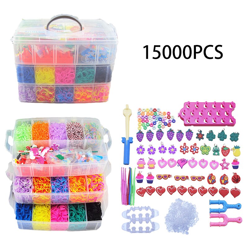 4500pcs Rubber Bands DIY Weaving Tool Box Set Elastic Silicone Rubber Band Woven Bracelet Kit Girls Craft Toys