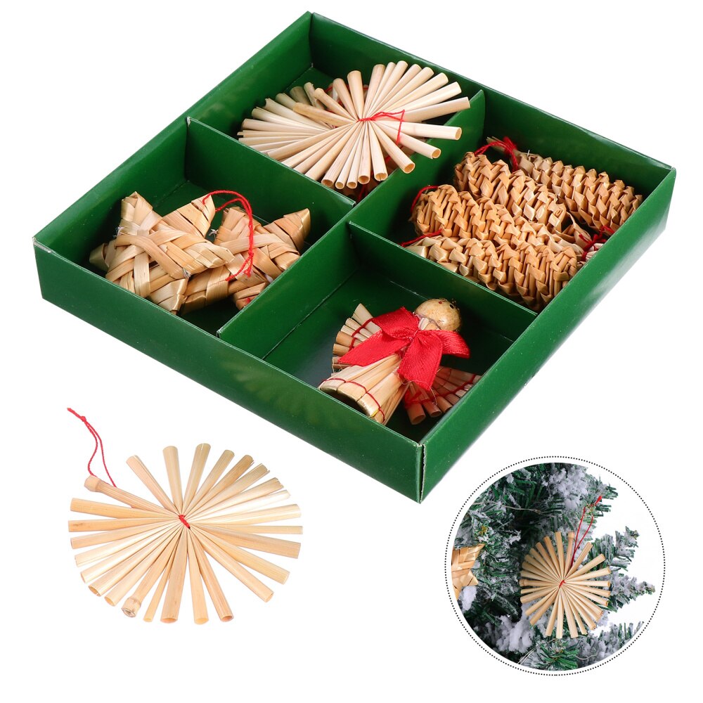 11Pcs Natuurlijke Tarwe Stro Decoratie Kerstboom Hangers Art Ambachten