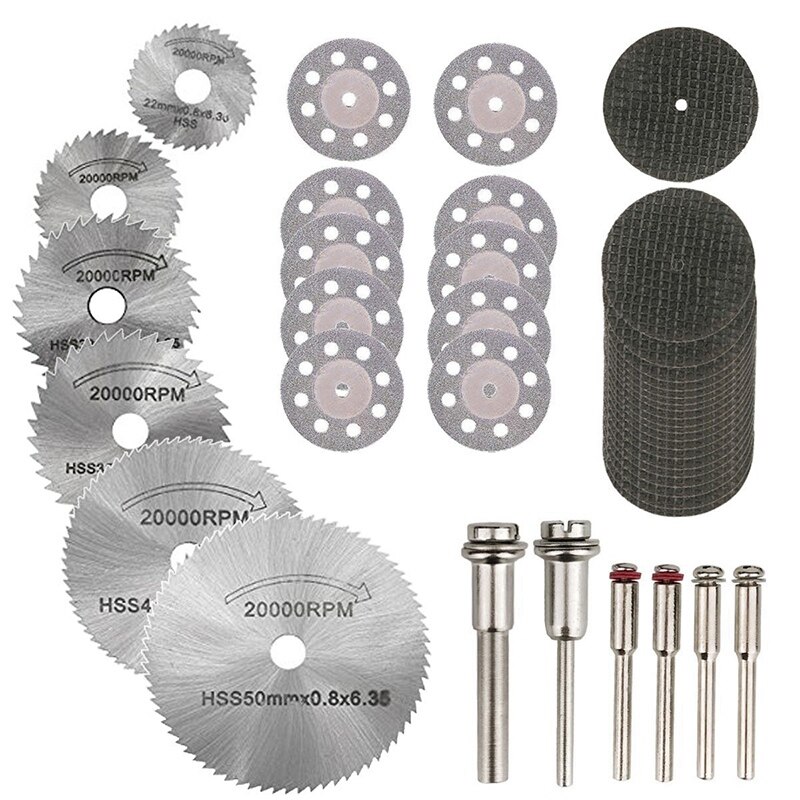 36PCS Rotary Cutting Wheels Tool Kit, Mini Diamond Cutting Wheel and HSS Circular Saw Blades and Resin Metal Cutting Wheels Tool