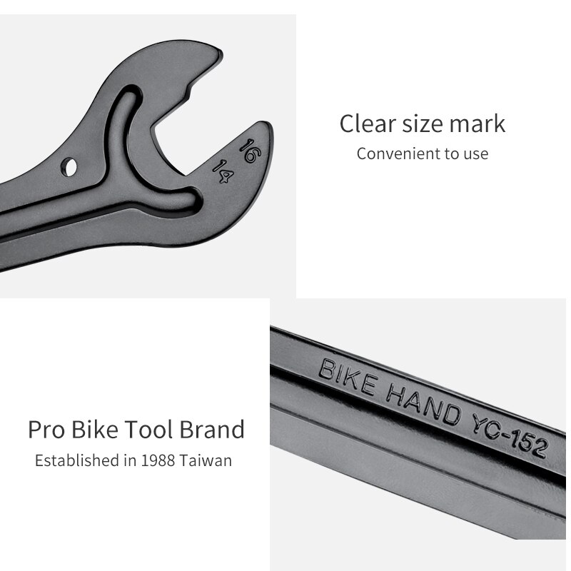 BikeHand 2pcs Bicycle Hub Cone Spanner Wrench 13/14/15/16mm Double Ends Dual Sizes Bike Repair Tools Cup Cone Bearing Bike Tools