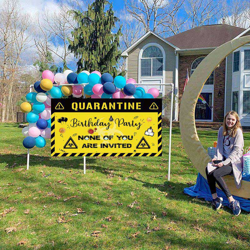 Happy Birthday Quarantine Birthday Decorations Banner - Social Distancing Backdrop Birthday Party Idea Supplies