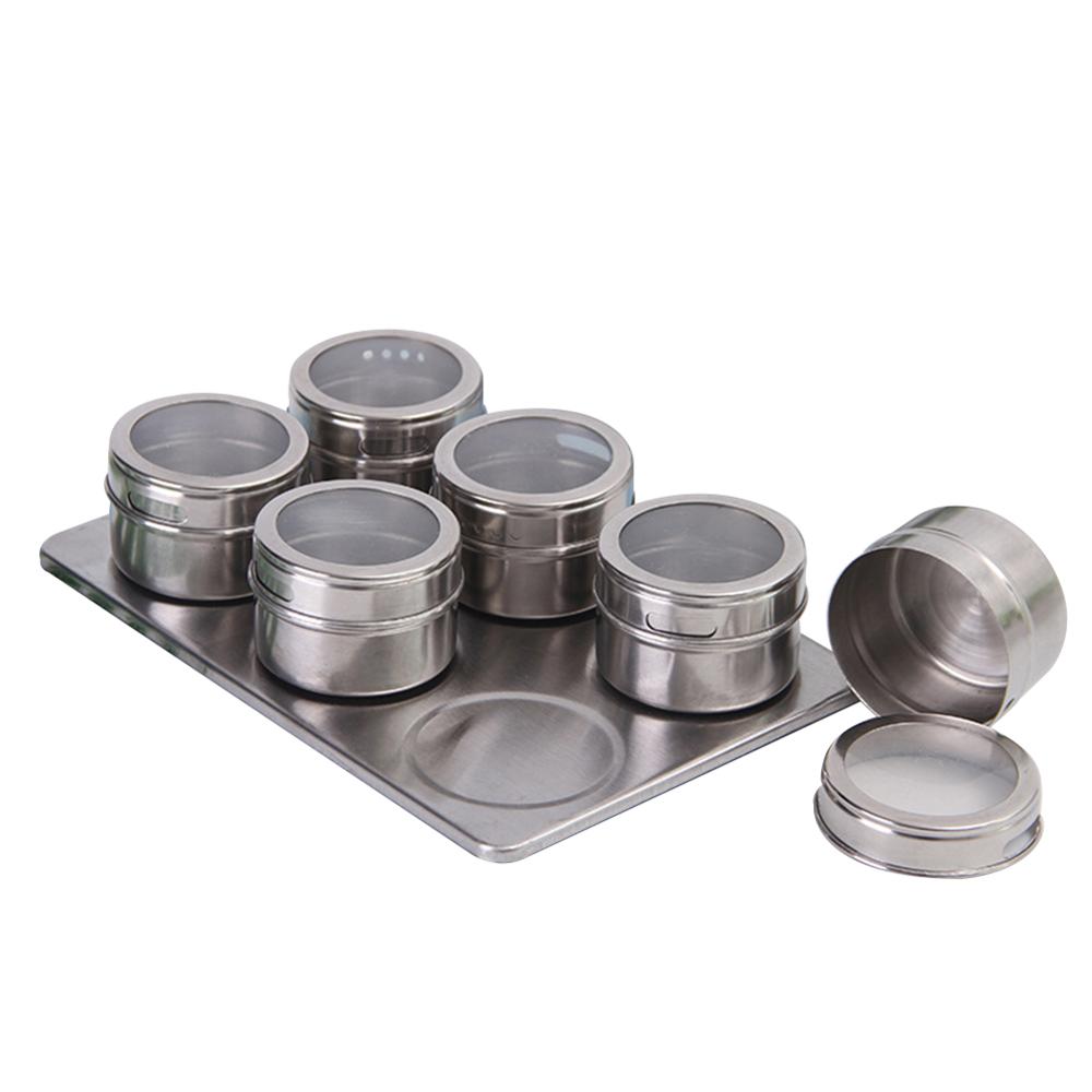 Magnetic Spice Jar Set Stainless Steel Spice Tins Spice Storage Container Pepper Seasoning Sprays Tools Spice Jar: 6pcs set Square
