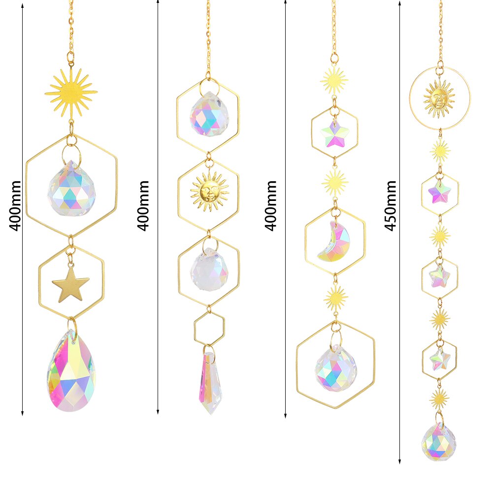 Hanging Crystal Suncatcher Star Craft Sun light Catcher Window Car Moon Bell Pendant Rainbow Maker Home Garden Wall Wind Chime: M