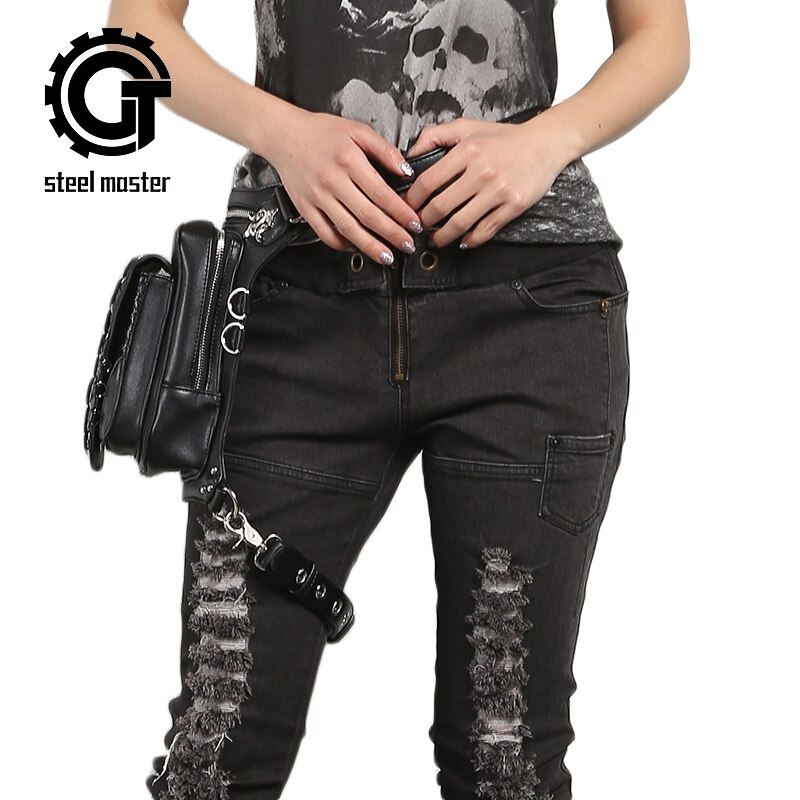 Steels Master Unisex Vintage Messenger Been Tas Leer Mode Schoudertassen Mobiele Telefoon Multifunctionele Reizen Punk Taille Zakken