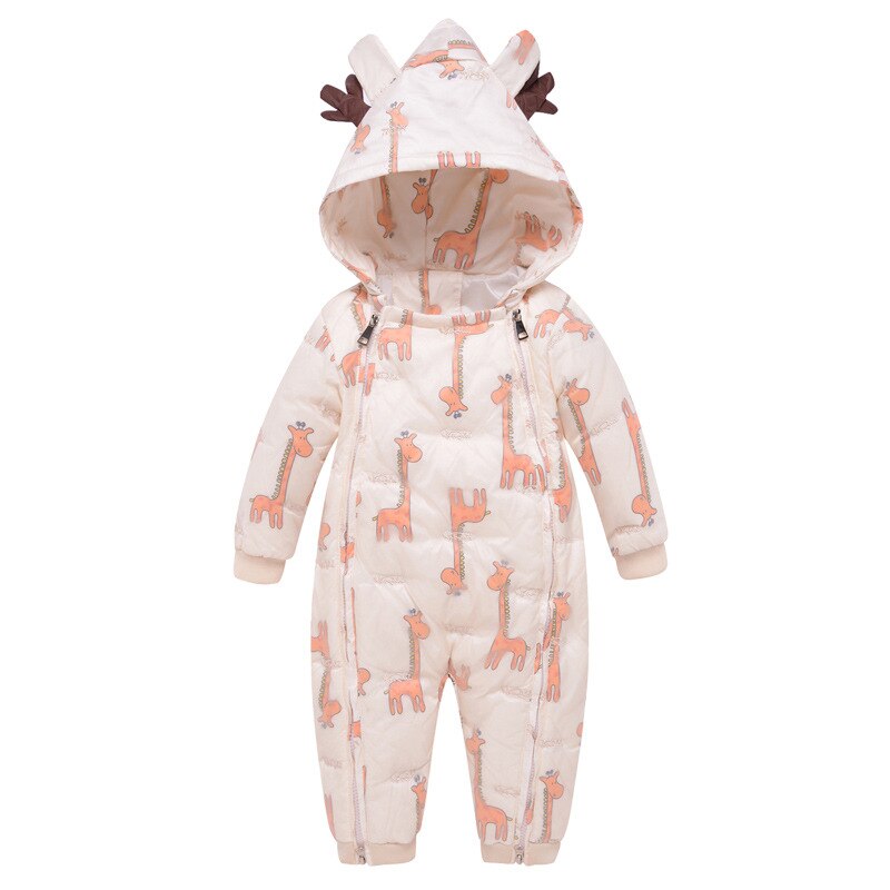 Russia Winter Jumpsuit For Kids Baby Boy Girl Hooded Duck Down Waterproof Warm Clothes Thick Newborn Infant Snowsuits Overalls: pink / 24M