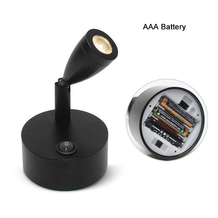 Zwart 2W batterij draagbare LED-spotverlichting voor sieradenkastlamp AAA droog batterij aangedreven 3000K 6000K tafel bureau op spotlight: M / Blauw