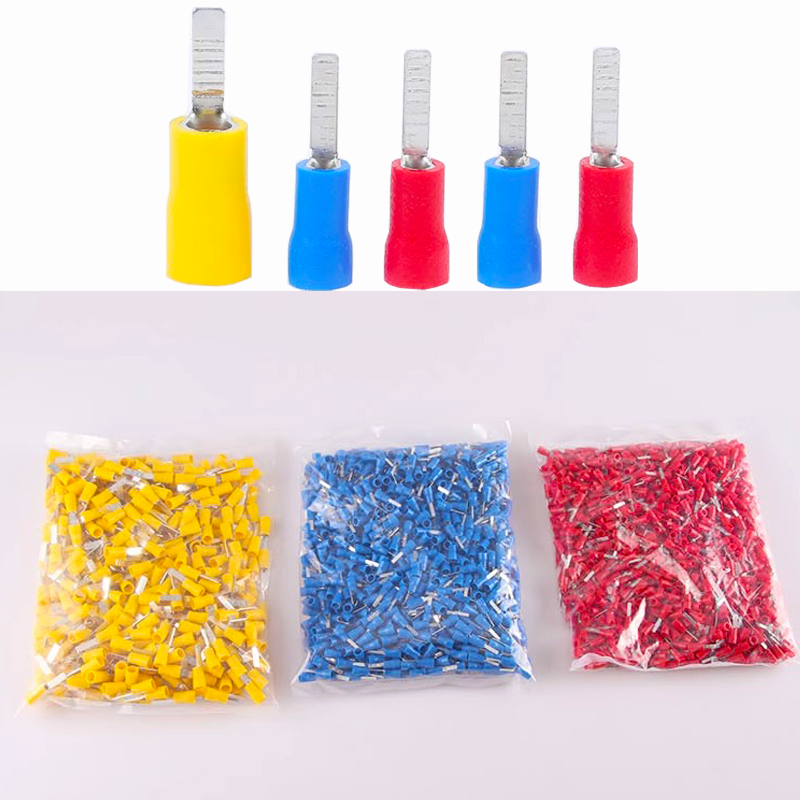 Terminal de hoja aislado de PVC, extremo de cable eléctrico, conector de engarzado de aguja plana, Terminal de prensa en frío de cobre puro, uso para AWG22-10