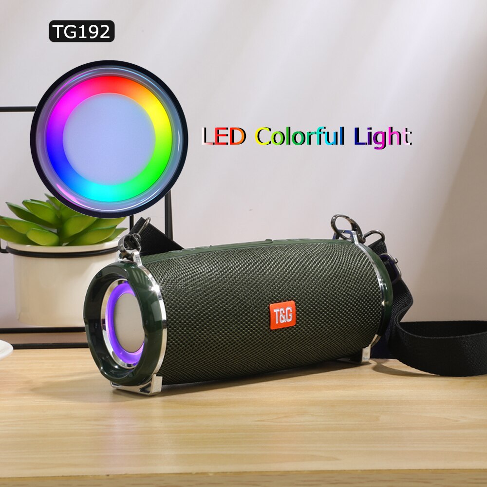 Enceinte d&#39;extérieur TG192, haut-parleur avec lumière LED colorée, sans fil TG187, haute puissance, BT5.0, étanche, Portable, caisson de basses, FM, TF, BoomBox: TG192-Green