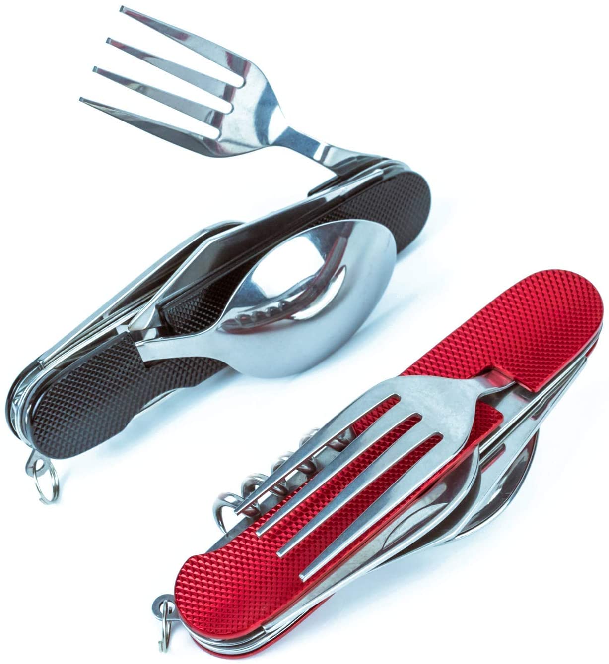 Multifunctional Foldable Pocket Stainless Steel Outdoor Camping Picnic Cutlery Knife Fork Spoon Tableware Parts: Black Red