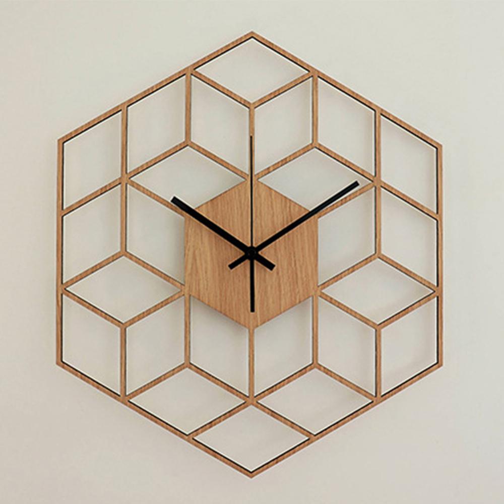 Seinäkello bambu puu moderni suuri hiljainen toimisto kodin sisustus makuuhuone kuusikulmainen kvartsi seinäkello geometria