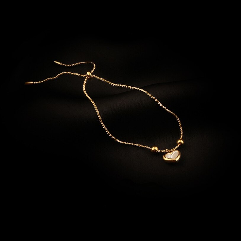 316L Rvs Mode Upscale Sieraden Hart Natuurlijke Shell Trekkoord Passen Lengte Charm Snake Chain Armbanden Voor Vrouwen