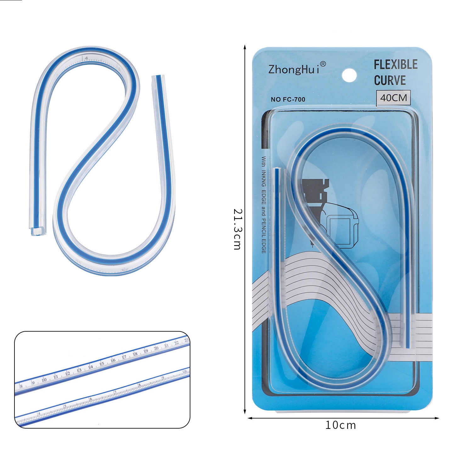 30cm Gebogen Naaipen - Flexibel Plastic met Engelse & Metrische Schalen - Tekengereedschap: Geel