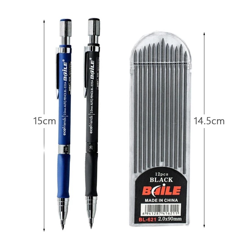 2.0mm Mechanical Pencil Set 2B Automatic Pencils With 12pcs Pencil Lead for Student Drawing Writing Office School Supplies