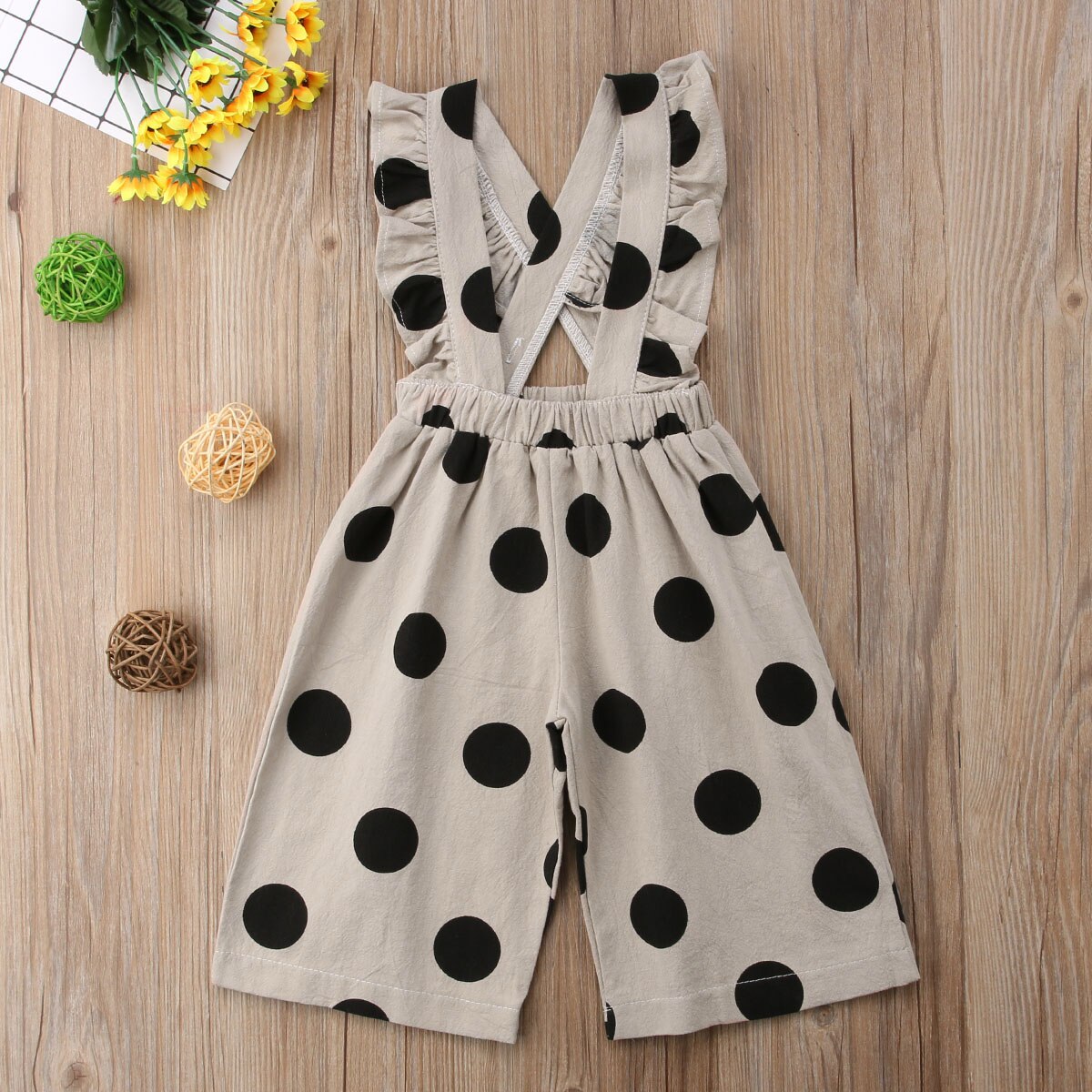 Kinderen baby meisjes denim overall ruches romper stippen denim jumpsuit broek outfit zomerkleding