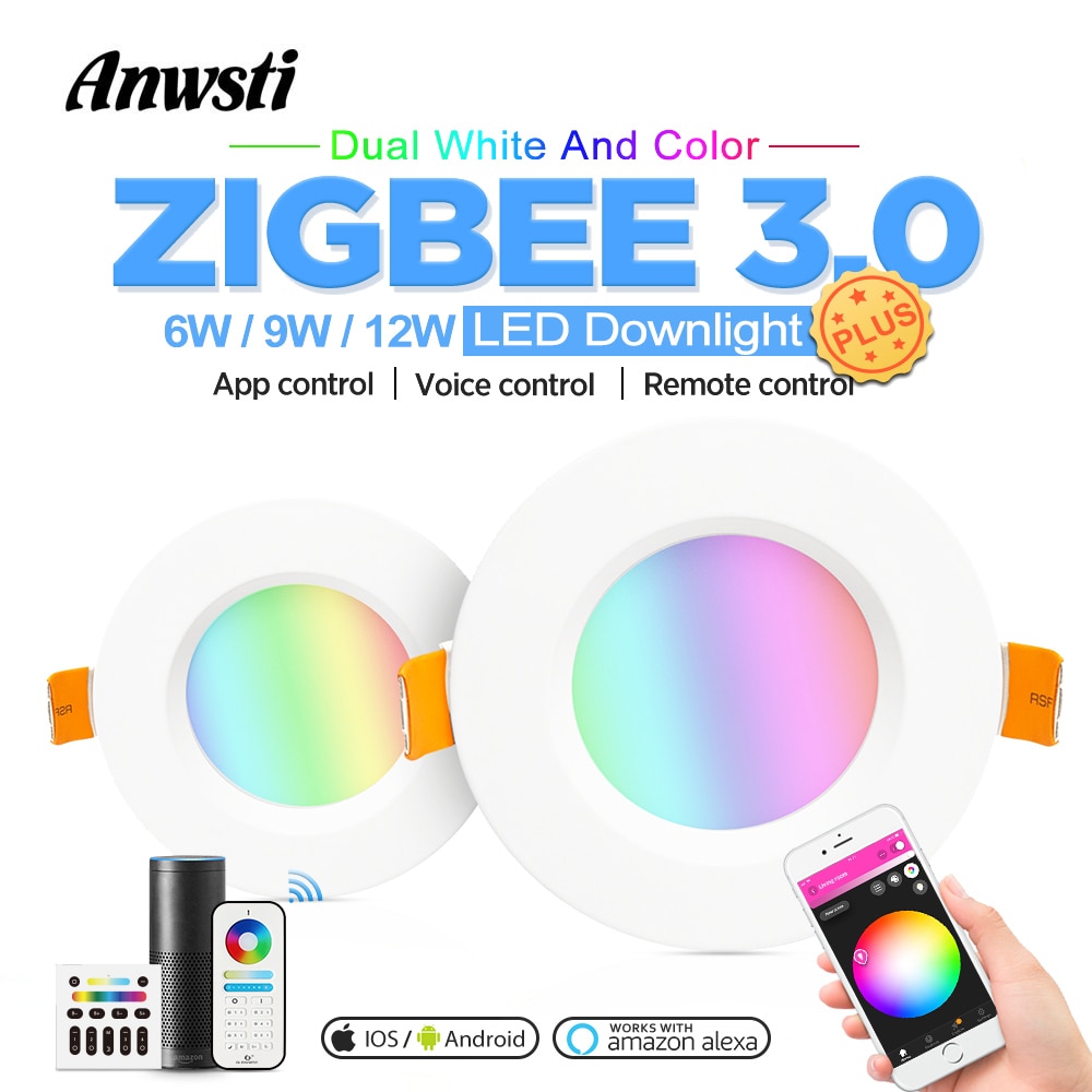 Zigbee-spot lumineux intelligent encastrable Plus, télécommande sans fil, luminaire de sport, LED rgbw cct, 6/9/12W, 220/110/230V AC, LED