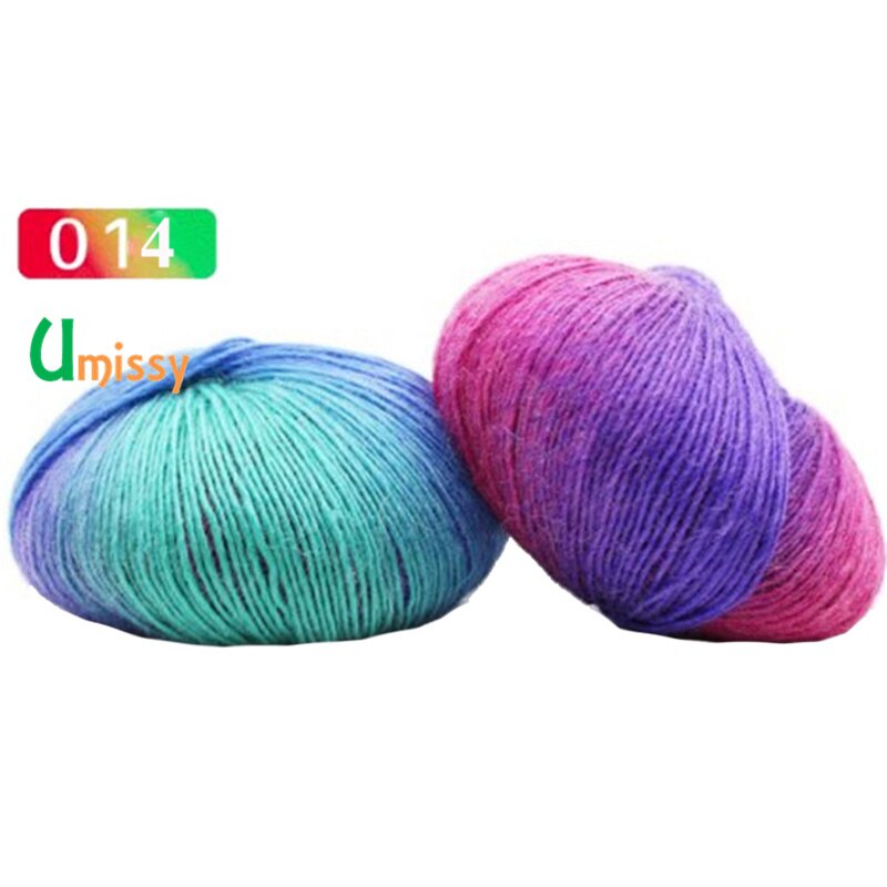 2pcs Cashmere Yarn Knitted Chunky Hand-Woven Woolen Rainbow Colorful Knitting Scores 100% Wool Yarn Needles Crochet Weave Thread: 2pcs 14