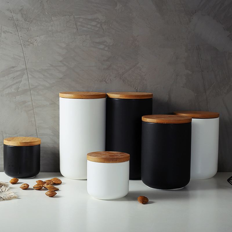 Kök behållare förvaringsburkar för flingor socker godis keramiska behållare med bambu lock kaffebönor förseglade behållare