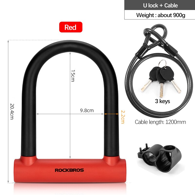 ROCKBROS Anti-theft Bicycle U Lock Set Anti-12 Tons Hydraulic Shear Safety Cable Padlock Motorcycle Scooter Bike MTB Accessories