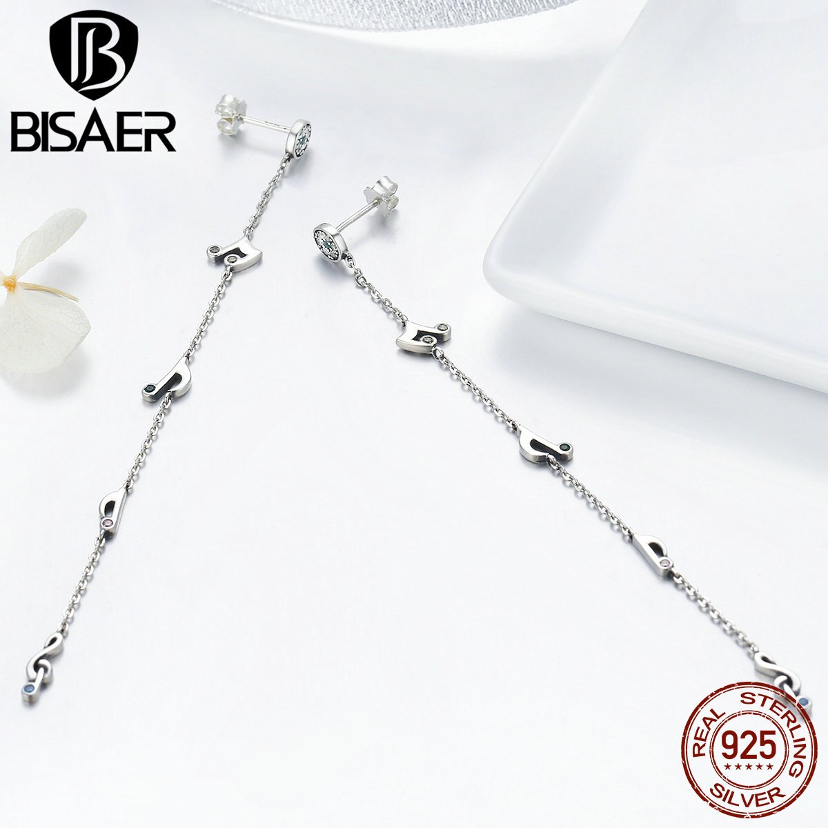 Bohemian 100% 925 Sterling Zilver Music Note Koreaanse Lange Oorbellen Vrouwen Mode Sterling Zilveren Bruiloft Oorbellen ECE202