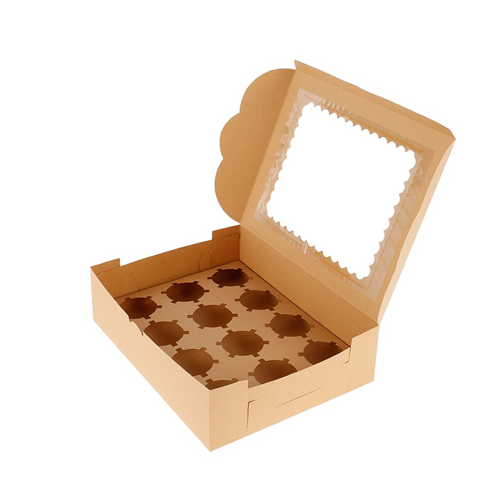 15 stk 12 hulrum cupcake æske med vindue bærbare pap cupcake æsker papir æske til bryllup fest mad emballage slik