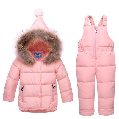 Manteau d'hiver russe pour bébé, veste à capuche, costume de neige en duvet de canard, ensembles de tenues pour filles, vêtements de neige,: Pink / 12M