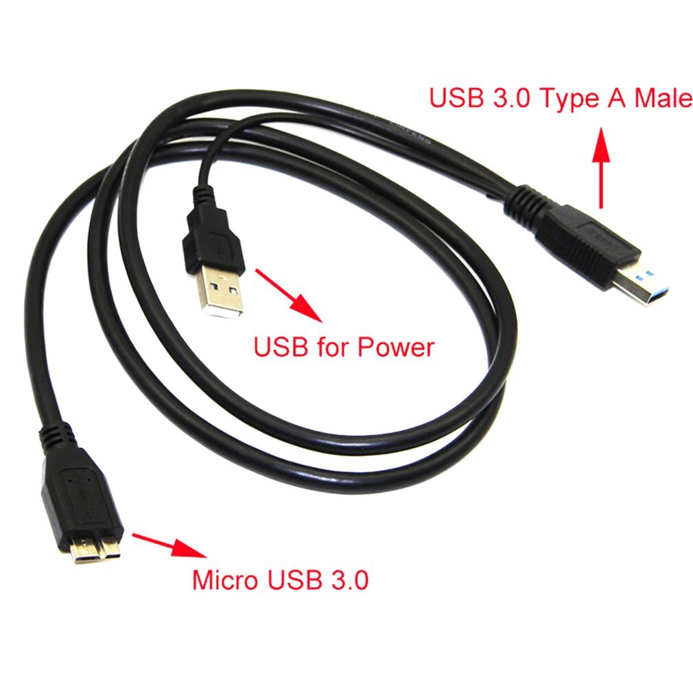 0.6m/1m Dual USB 3.0 a Male to Micro B Y Black Power Data Cable Mobile Hard Disk 2-connector Y Mobile Storage Standard