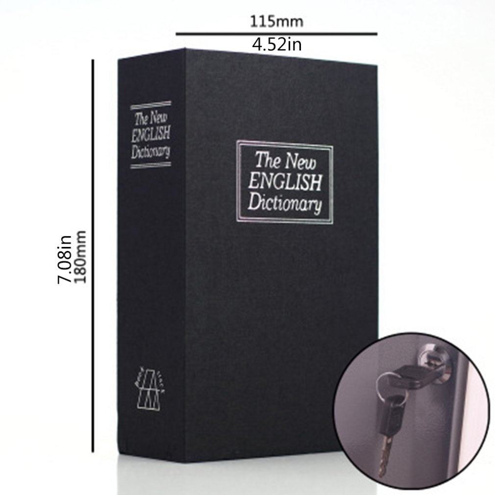 Simulation livre forme boîte à fusibles avec serrure exquis dictionnaire livres coffre-fort pratique voiture boîte de rangement: Black S