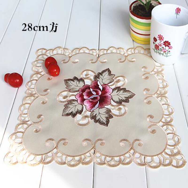 TOP Lace satin rose embroidery place table mat cloth pad cup doily Napkin coaster Year placemat Christmas wedding kitchen