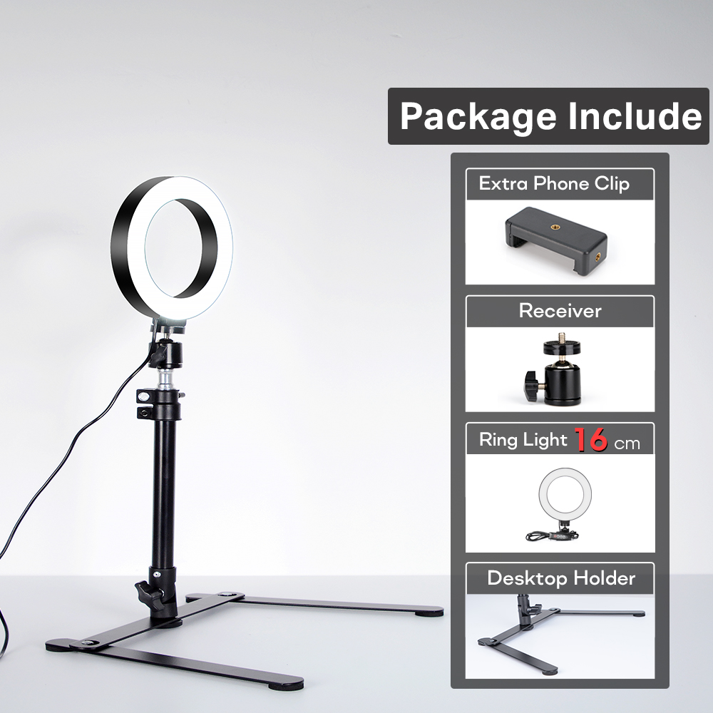Anneau lumière photographie éclairage lampe à LED avec trépied pour support de téléphone portable accessoires de support avec pince pour Photo Selfie vidéo: 16cmLight-DeskHolder
