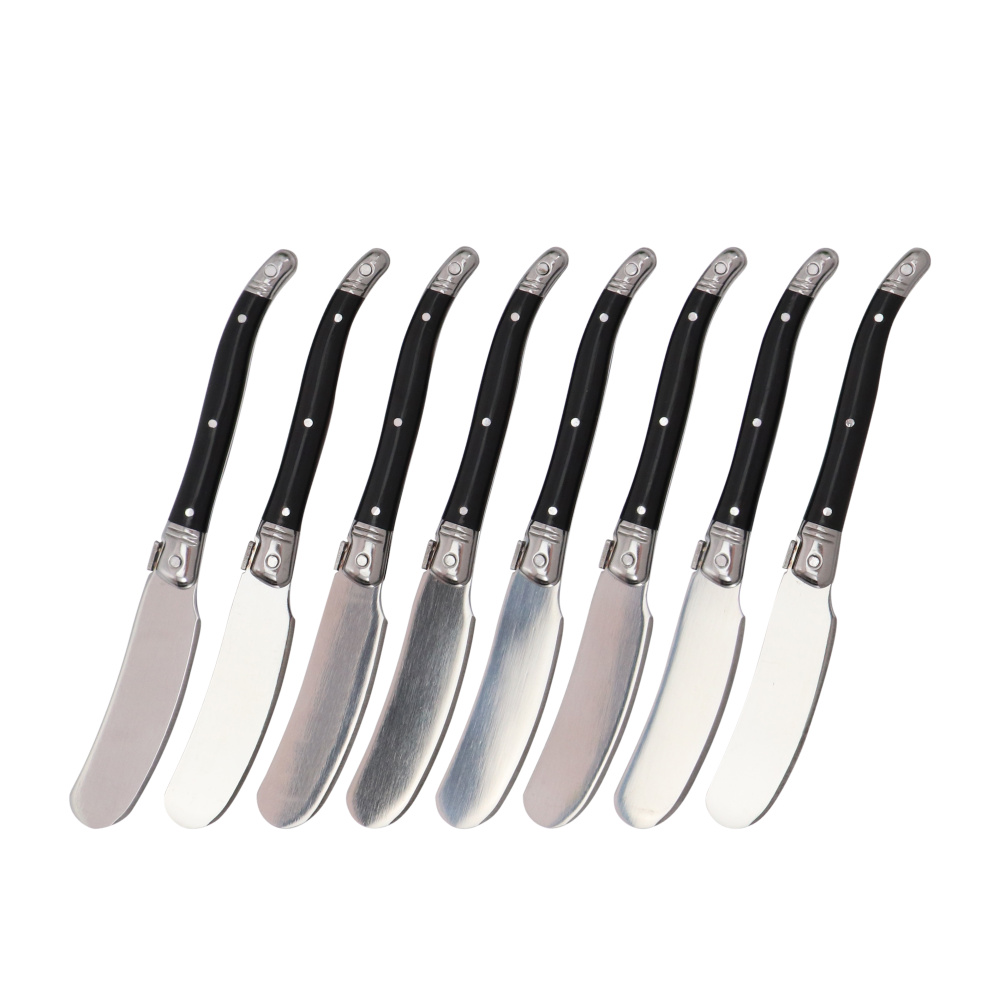 Couteau à beurre avec manche en plastique noir, Laguiole en acier inoxydable, épandeur de confiture de fromage, spatule Sandwich, trancheur de gâteau au fromage, couteau de Table: 8pcs set