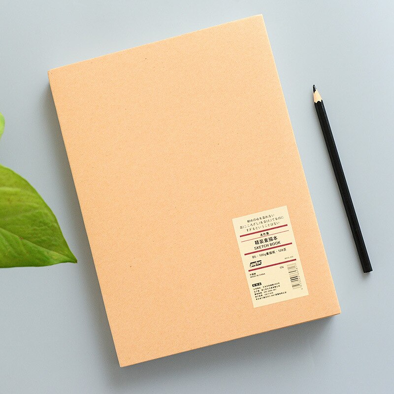 Kraft hardcover sketchbook large size Thicken 256 pages, 100 GSM Notebook for pencil drawing&regular writing Art school supplies: B